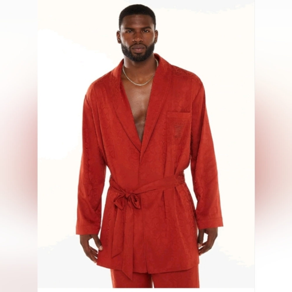 Savage x Fenty Snakeskin Jacquard Belted Robe Rust Orange Sz M